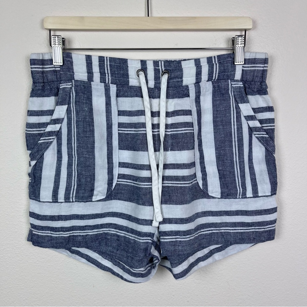 Athleta Shorts Womens Ten Blue White Linen Stripe Coastal Beach Boho Travel